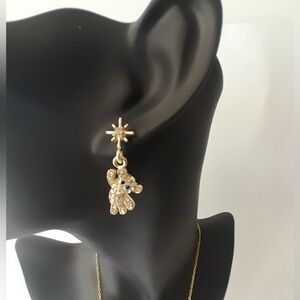 Gold Rhinestone Teddy Bear Dangle Earrings Starburst Post Drop Jewelry